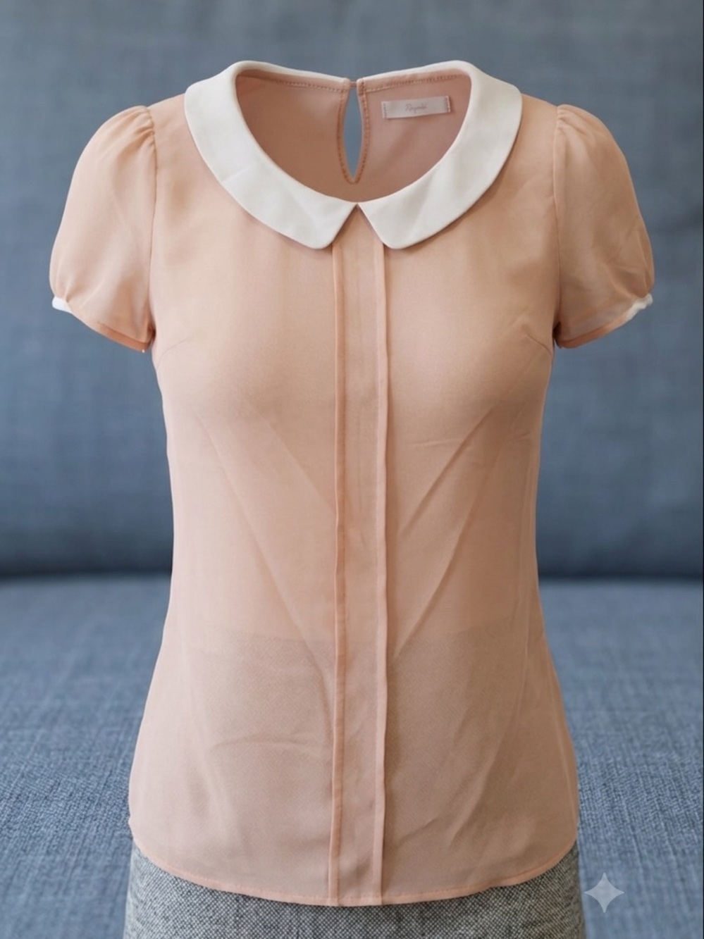 Peach Short-Sleeve Crop Top with White Peter Pan Collar